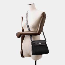 Pre Owned Hermes Herbag Zip  Size Mini Black Military Vache Hunter Leather Toile Bag 