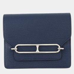 Pre Owned Hermes Roulis Slim Blue Navy Chevre Myzore Goatskin