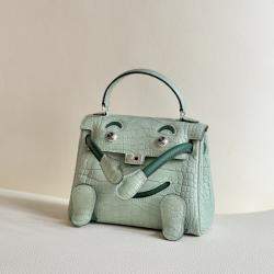 Pre Owned Hermes Kelly Doll Bag Mint Green Matte Crocodile Palladium Hardware