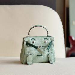 Pre Owned Hermes Kelly Doll Bag Mint Green Matte Crocodile Palladium Hardware