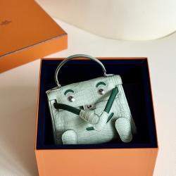 Pre Owned Hermes Kelly Doll Bag Mint Green Matte Crocodile Palladium Hardware