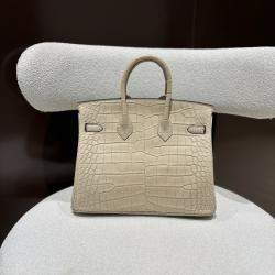 Pre Owned حقيبة هيرمس بيركين 25 رمادية غير لامعة جلد تمساح إكسسوار ذهبي