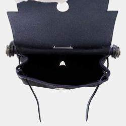 Pre Owned Hermes Herbag Zip Blue Indigo/Black Toile Military Vache Hunter Leather Size Mini