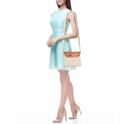 مملوكة مسبقًا حقيبة هيرمس هيرباغ 20 كانفاس وجلد بني/بيج معدن مطلي ذهب