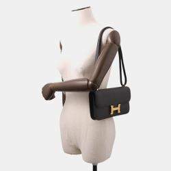 مملوكة مسبقًا حقيبة هيرمس كونستانس الين ميرور جلد ايبسوم أسود