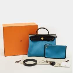 Pre Owned حقيبة هيرمس هيرباغ زيب 31 قماش ميكونوس/بلو سافير وجلد فاتش هانتر