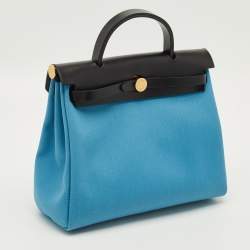 Pre Owned حقيبة هيرمس هيرباغ زيب 31 قماش ميكونوس/بلو سافير وجلد فاتش هانتر