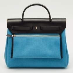 Pre Owned حقيبة هيرمس هيرباغ زيب 31 قماش ميكونوس/بلو سافير وجلد فاتش هانتر