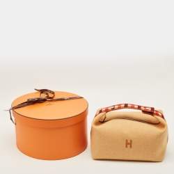 Pre Owned Hermes Bride-a-Brac Carre Large Fauve Merino Wool Pouch