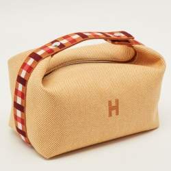 Pre Owned Hermes Bride-a-Brac Carre Large Fauve Merino Wool Pouch