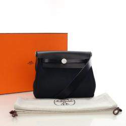 Pre Owned Hermes Noir Military Toile Mini Herbag Zip 20