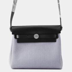 Pre Owned Hermes Herbag Zip Black/Green Pantan Toile H Vache Hunter Leather Size Mini