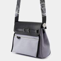 Pre Owned Hermes Herbag Zip Black/Green Pantan Toile H Vache Hunter Leather Size Mini