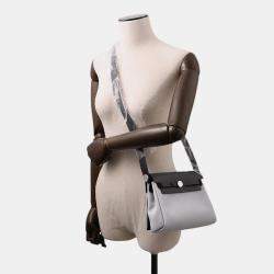 Pre Owned Hermes Herbag Zip Black/Green Pantan Toile H Vache Hunter Leather Size Mini