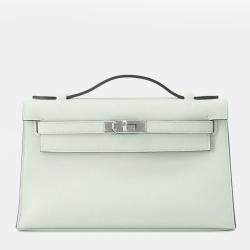 Pre Owned Hermes Pochettekelly Vertpeppermint Swift Leather