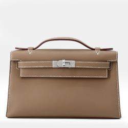 Pre Owned Hermes Pochettekelly Etoupe Swift Leather