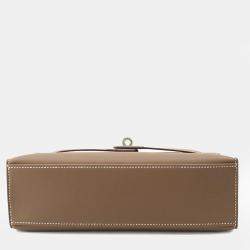 Pre Owned Hermes Pochettekelly Taupe Swift Leather Clutch Bag