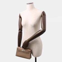 Pre Owned Hermes Pochettekelly Taupe Swift Leather Clutch Bag