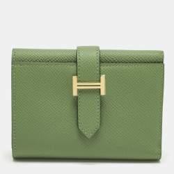 Pre Owned Hermes Portefeuille Bearn Combine Vert Yucca Epsom Leather Trifold Wallet
