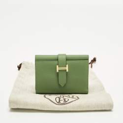 مملوكة مسبقًا محفظة هيرمس بيرن كومباين ثلاثة أضعاف جلد إبصوم أخضر يوكا