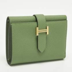 مملوكة مسبقًا محفظة هيرمس بيرن كومباين ثلاثة أضعاف جلد إبصوم أخضر يوكا