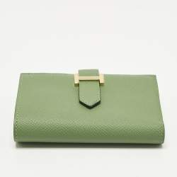 مملوكة مسبقًا محفظة هيرمس بيرن كومباين ثلاثة أضعاف جلد إبصوم أخضر يوكا