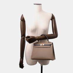 مملوكة مسبقًا Hermes Kelly Sellier Tricolor Etoupe/Ardoise/Black Epsom Size 25