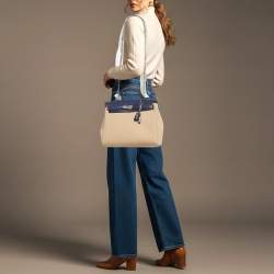 Pre Owned Hermes Herbag Zip 31 Beige/Bleu Saphir Toile and Vache Hunter Top Handle Bag