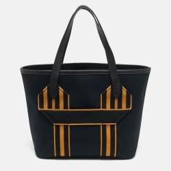 Pre Owned Hermes Pursangle MM Noir/Caramel Militaire Toile and Taurillon Clemence Leather Tote