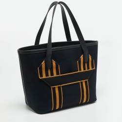 مملوكة مسبقًا Hermes Pursangle MM Noir/Caramel Militaire Toile and Taurillon Clemence Leather Tote