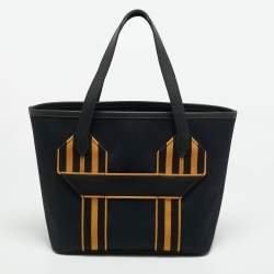 مملوكة مسبقًا Hermes Pursangle MM Noir/Caramel Militaire Toile and Taurillon Clemence Leather Tote