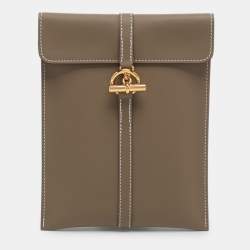 مملوكة مسبقًا Hermès Glenan To Go Gold Finish Grey Leather Pouch