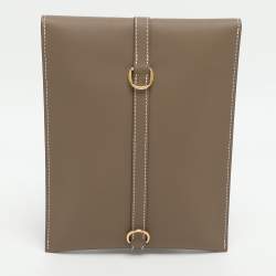 مملوكة مسبقًا Hermès Glenan To Go Gold Finish Grey Leather Pouch