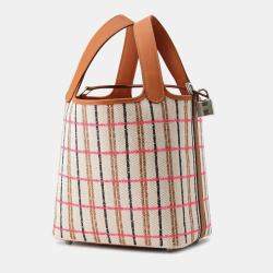 Pre Owned Hermes Picotin Lock 18 Blanket Gold/Ecru/Fauve/Rose Pop Toile H Swift Leather Handbag