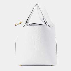 Pre Owned Hermes Picotin Lock 18 New White Taurillon Clemence Handbag
