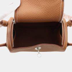 Pre Owned حقيبة هيرمس ليندي جلد توريلون ذهبي مقاس صغير