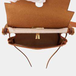 Pre Owned Hermes Herbag Zip Ecru/Fauve Toile H Vache Hunter Leather Size Mini