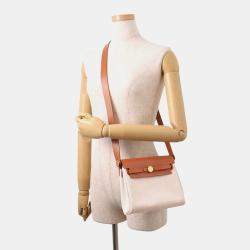 Pre Owned Hermes Herbag Zip Ecru/Fauve Toile H Vache Hunter Leather Size Mini
