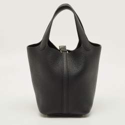 Pre Owned Hermes Picotin Lock 18 Noir Taurillon Clemence Leather Tote