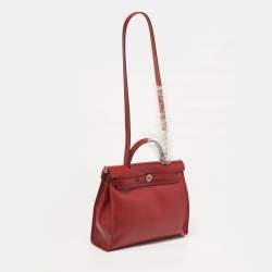 Pre Owned Hermès Herbag Zip 31 Rouge Piment/Ecru Berline Toile and Vache Hunter Top Handle Bag