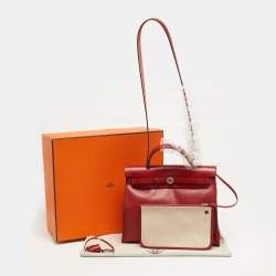 Pre Owned Hermès Herbag Zip 31 Rouge Piment/Ecru Berline Toile and Vache Hunter Top Handle Bag