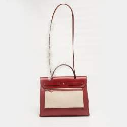 Pre Owned Hermès Herbag Zip 31 Rouge Piment/Ecru Berline Toile and Vache Hunter Top Handle Bag