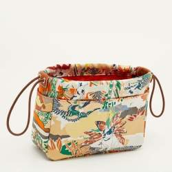 Pre Owned Hermes Fourbi 20 Pouch Orange/Gris Mouette/Fauve Printed Silk Clutch