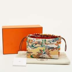 Pre Owned Hermes Fourbi 20 Pouch Orange/Gris Mouette/Fauve Printed Silk Clutch