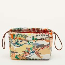 Pre Owned Hermes Fourbi 20 Pouch Orange/Gris Mouette/Fauve Printed Silk Clutch