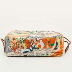 Pre Owned Hermes Fourbi 20 Pouch Orange/Gris Mouette/Fauve Printed Silk Clutch