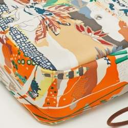 Pre Owned Hermes Fourbi 20 Pouch Orange/Gris Mouette/Fauve Printed Silk Clutch