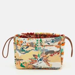 Pre Owned Hermes Fourbi 20 Pouch Orange/Gris Mouette/Fauve Printed Silk Clutch