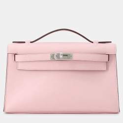 Pre Owned Hermes Pochettekelly Rose Sakura Swift Leather Handbag