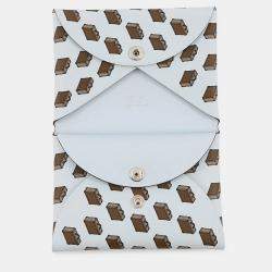 Pre Owned حقيبة هيرمس كالفي ديو نقش أزرق بريم جلد سويفت